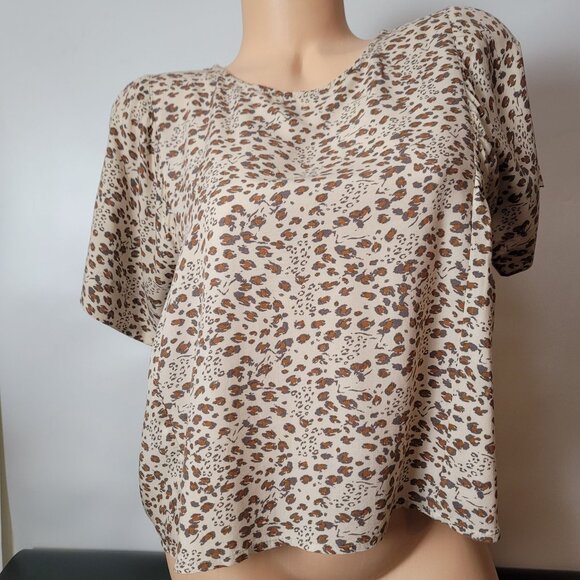 Velvet Heart Womens Leopard Print Short Sleeve Top S 100% Rayon Beige & Brown - Picture 7 of 13